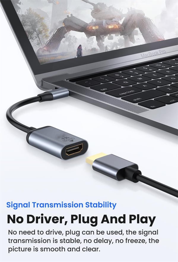 NÖRDIC USBC til HDMI-adapter 12cm 4k 60Hz-støtte for HDCP1.4 og 2.2 Space Grey Aluminium