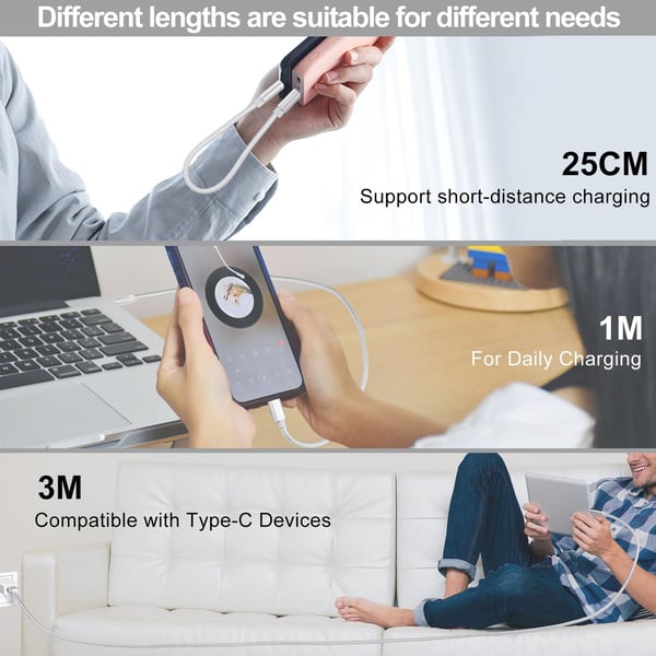 NÖRDIC 1m USB-C til USB-A kabel USB3.1 Gen1 Fast Charge 3A 60W 5Gbps Nylon Flettet Hvit