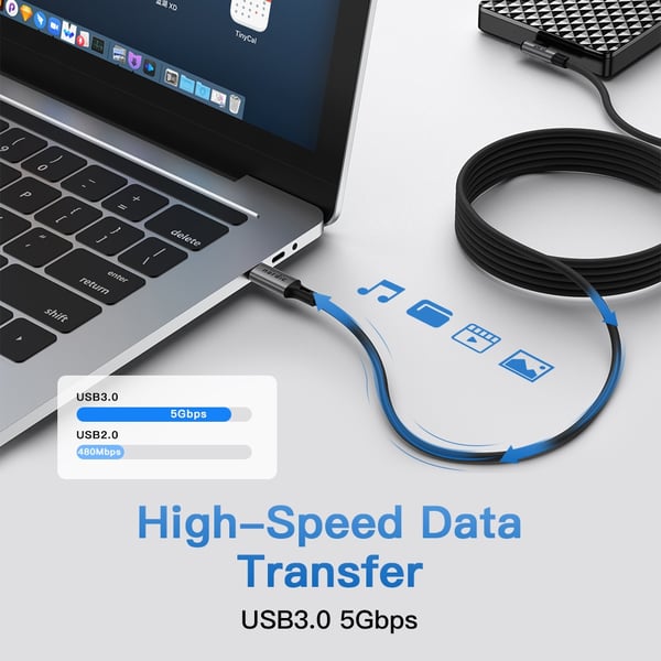 NÖRDIC VR Link kabel 5m USB3.2 Gen1 USB-C til C 20Gbps 100W 4K60Hz rask lading Quest 2 Super Speed USB Link-kabel Svart