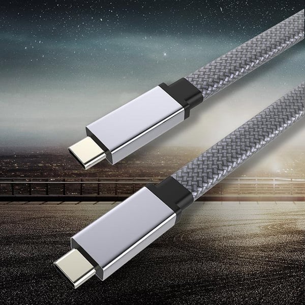 NÖRDIC 50 cm flat og tynn kabel USB3.2 Gen2 USB-C til C hurtiglading med strømforsyning PD100W 5A 10Gbps 4K 60Hz med Emarker