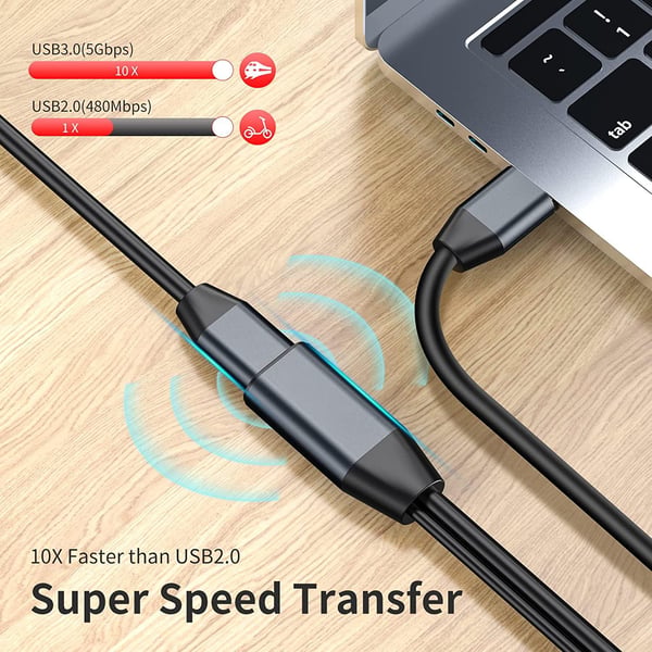 NÖRDIC Active 15m USB3.1 skjøtekabel 5Gbps USB A hann til hunn for Xbox, PS5, Oculus, skriver, skanner, Playstation, VR USB-forlengelseskabel