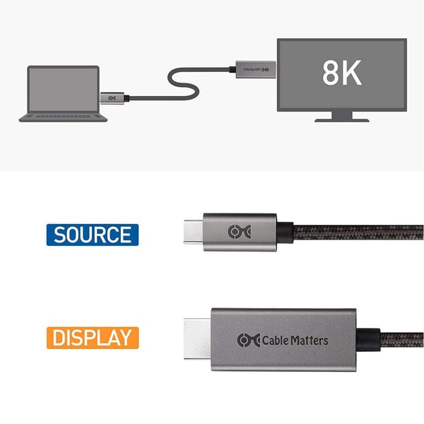 Cable Matters 1,8 m USB-C til HDMI-kabel 8K30Hz 4K 120Hz 48Gbps HDR Kompatibel med Thunderbolt 4 og 3