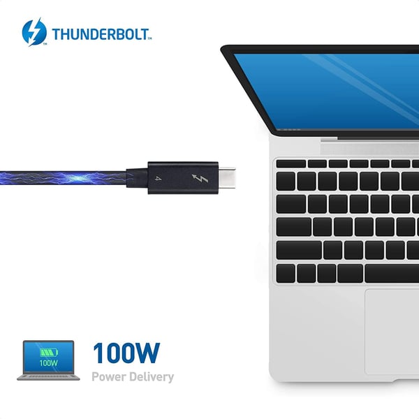 NÖRDIC 50cm Thunderbolt4 USB-C kabel 40Gbps 100W lader 8K video kompatibel med USB 4 og Thunderbolt 3