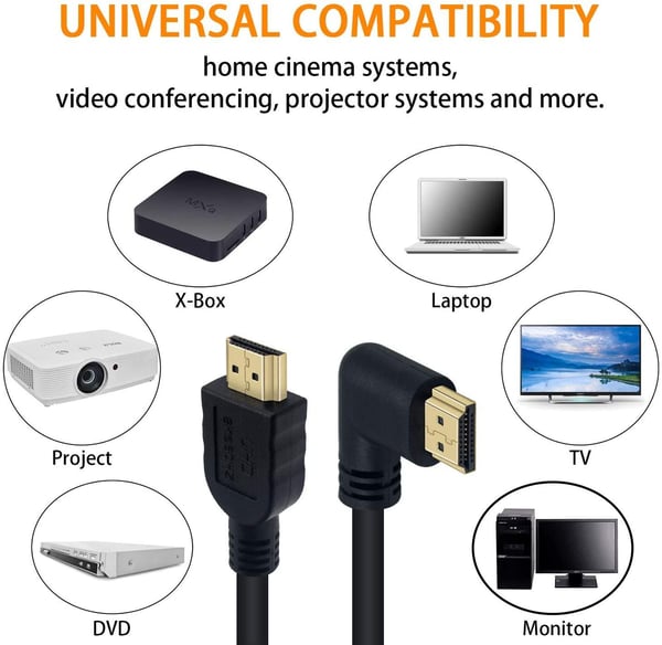 NÖRDIC 1m vinklet HDMI 2.1 UHD 8K 60Hz 4K 120Hz 48Gbps Dynamic HDR eARC Game Mode VRR Dolby ATMOS gullbelagt