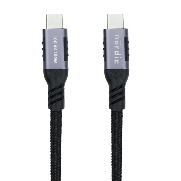 NÖRDIC 1m USB3.2 Gen2 USB-C-C Nylon-punottu kaapeli Pikalataus virtalähteellä PD100W 10Gbps 5A merkkivalolla