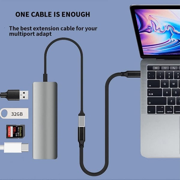 NÖRDIC 1,5m USB2.0 USB-C ha til C ho skjøtekabel 2,4A 480Mbps 12W