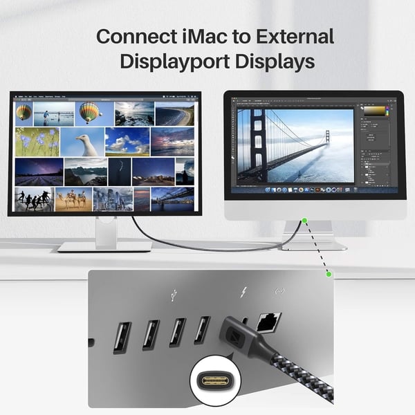 NÖRDIC 3m USBC til Displayport-kabel UHD 4K 60Hz DP 1.2 21.6Gbps HDCP Alt Mode Over USB C, aluminiumskontakter Space Grey