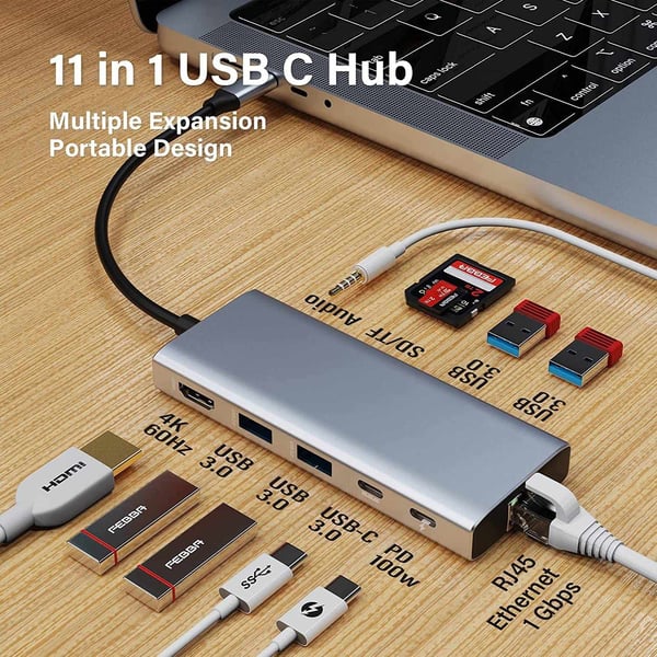 NÖRDIC 1 til 11 dokkingstasjon 1xHDMI 4K60Hz 5xUSB3.0 5Gbps 1xRJ45 1xPD100W