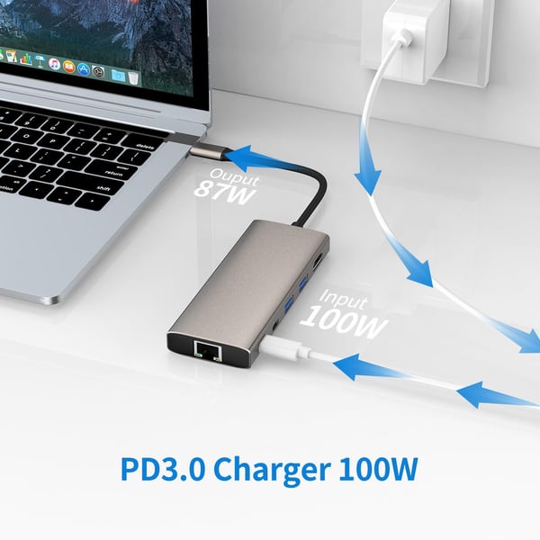 NÖRDIC 1 til 11 dokkingstasjon 1xHDMI 4K60Hz 5xUSB3.0 5Gbps 1xRJ45 1xPD100W