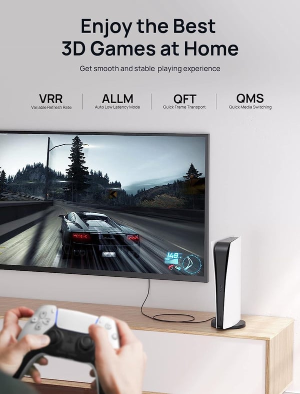 NÖRDIC 2m slank Ultra High Speed ​​​​HDMI2.1 8K 60Hz 4K 120Hz 48Gbps Dynamic HDR eARC Spillmodus VRR Dolby ATMOS
