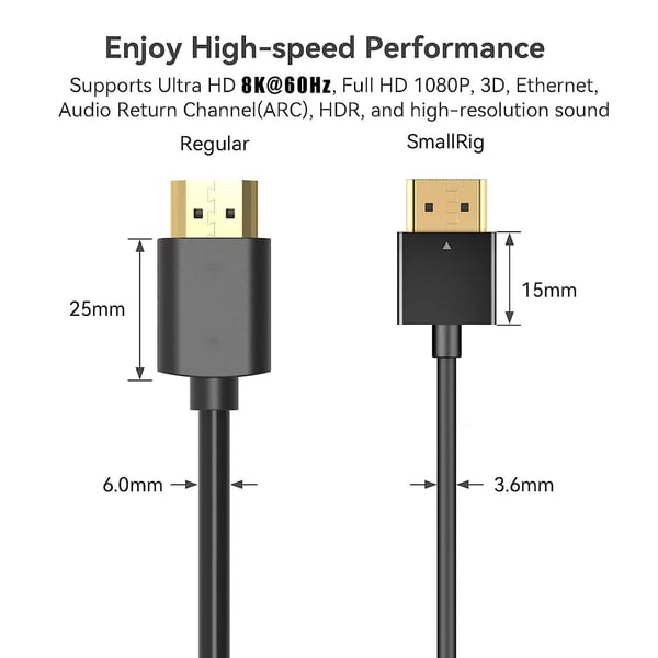 NÖRDIC 25 cm slank Ultra High Speed ​​​​HDMI2.1 8K 60Hz 4K 120Hz 48Gbps Dynamic HDR eARC Spillmodus VRR Dolby ATMOS