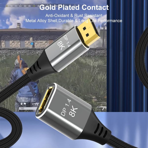 NÖRDIC 1,5 m Displayport 1,4 skjøtekabel UHD 8K60Hz 4K144Hz 32,4Gbps 10-bit HDR