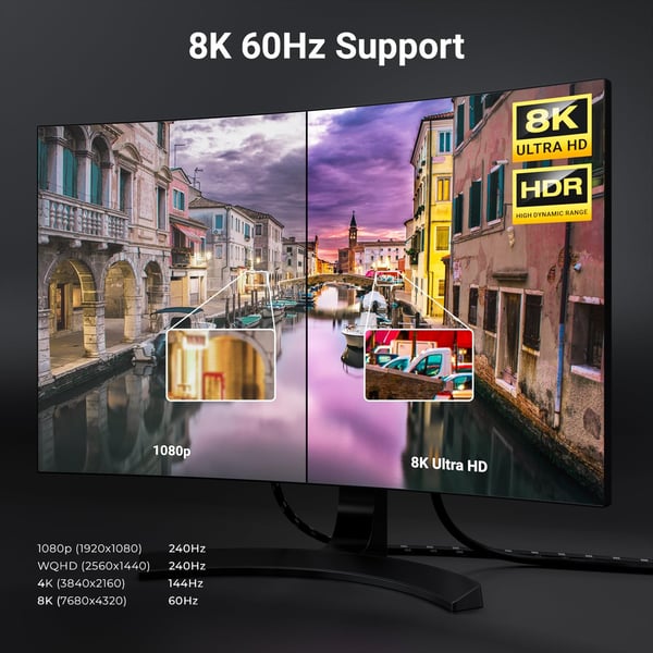 NORDIC-SERTIFISERT KABLER 3m nylonflettet Displayportkabel 1.4 UHD 8K60Hz 4K144Hz HBR3 32,4Gbps 10-bit HDR
