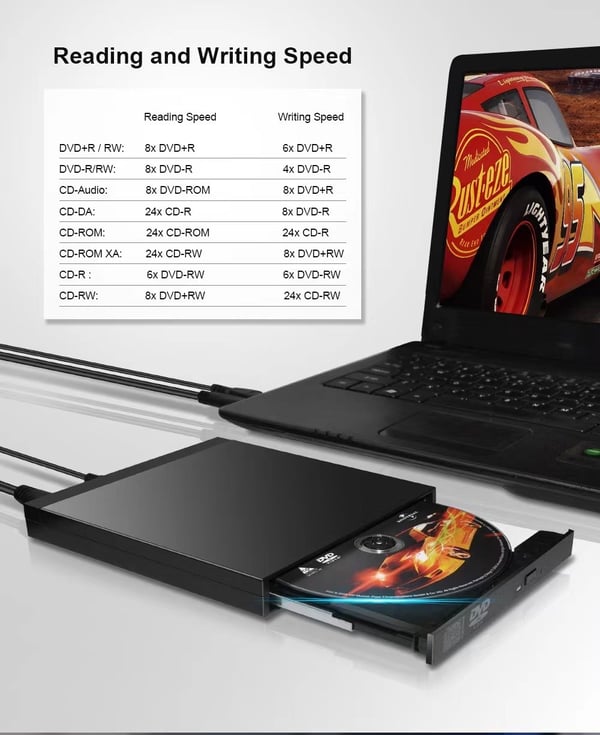 NÖRDIC Bærbar CD-brenner og spiller og USB-hub med SD/Micro-SD-kortleser