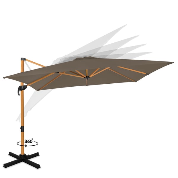 VONROC Premium Hængeparasol Pisogne 300x300cm – inkl krydsfod og overtræk - vierkantet | Trælook | Taupe