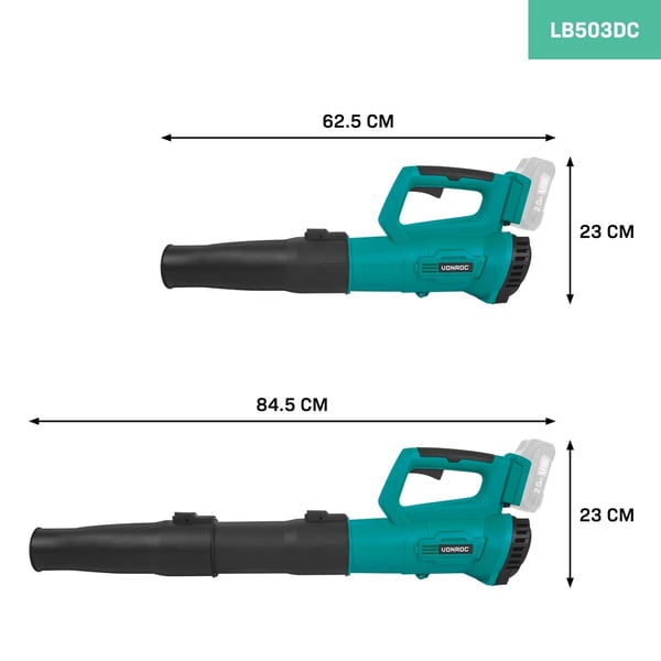 VONROC Løvblæser 20V – Axial design | Luftmængde 7m3/min | Solo | Ekslk. akku og oplader