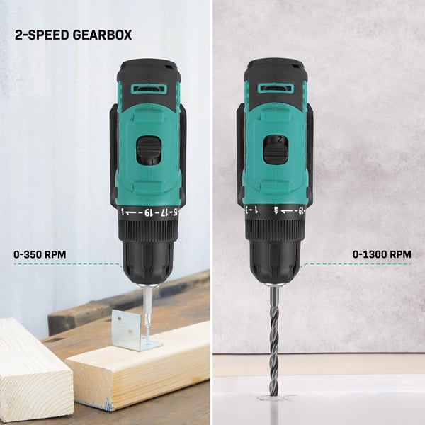 VONROC Bore- /skruemaskine 20V | 19 momentindstillinger | Inkl. 4.0Ah Akku og oplader