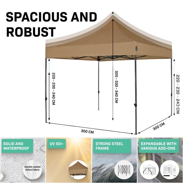 VONROC Easy-Up Party Telt - 3x3 m | Beige