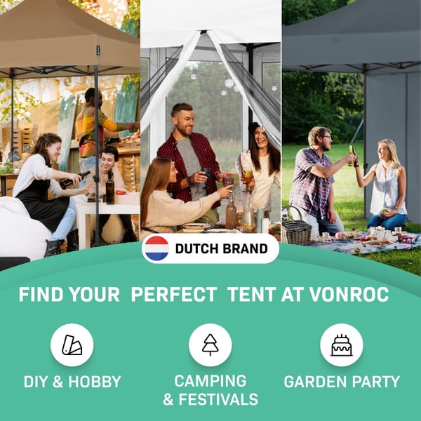 VONROC Easy-Up Party Telt - 3x3 m | Beige