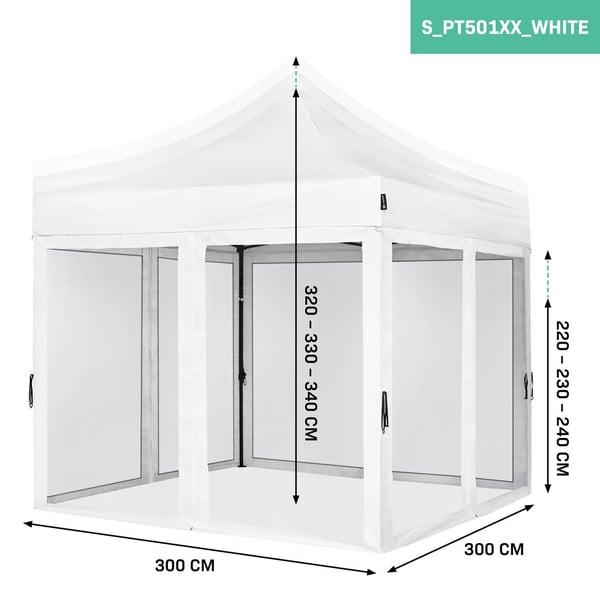 VONROC Easy-Up Party Telt 3x3 m | Inkl. Myggenet Sidevægge - Hvid