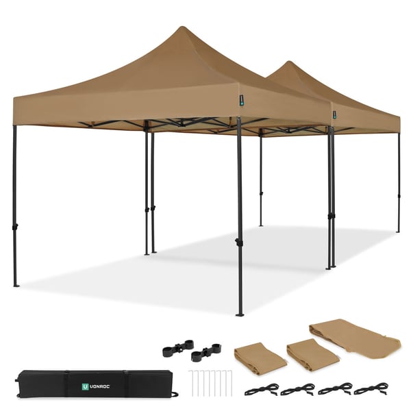 VONROC Easy-Up Party Telt - 6x3 m | Sæt inkl. 2x Partytelt og 1x Forbindelsessæt - Beige
