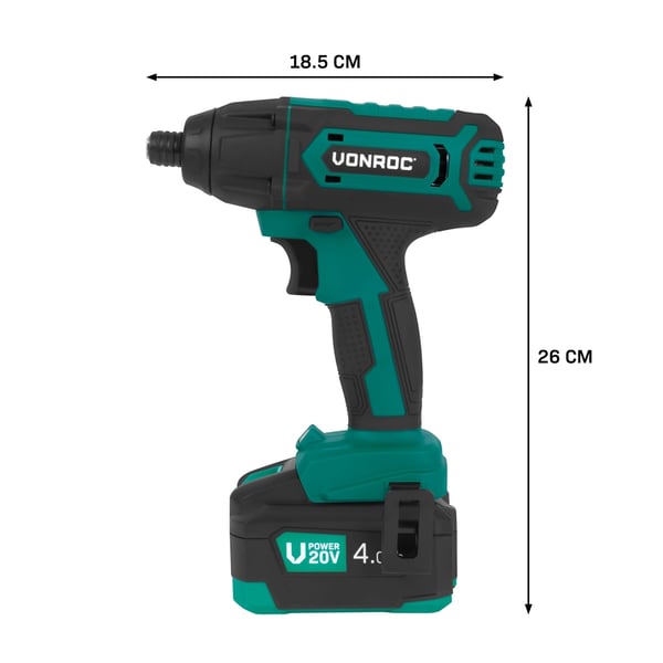 VONROC Slagnøgle 20V – 180Nm | Inkl. 4.0Ah akku og oplader