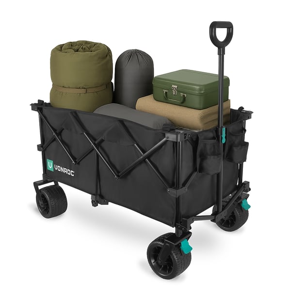 VONROC Trækvogn - XL - Vogn – Foldbar  – 80 kg Kapacitet – 200 l | Sort