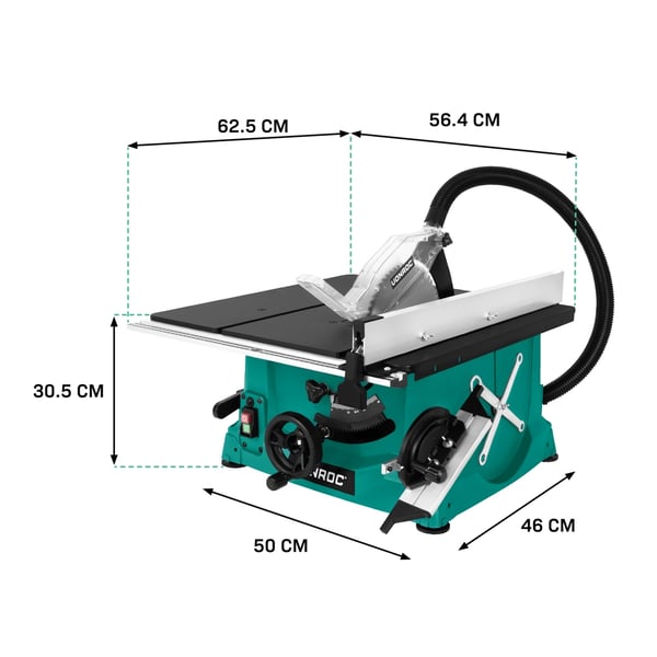 VONROC Bordrundsav - 2000W | 250mm | Kompakt model | Støvsugeradapter - Stor Ståloverflade | Inkl. Klinge 60T og Tilbehør