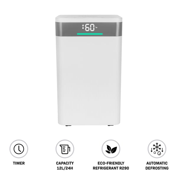 VONROC Avfuktare 12L/dygn – WiFi – Tvättläge – Luftfilter – 2L tank