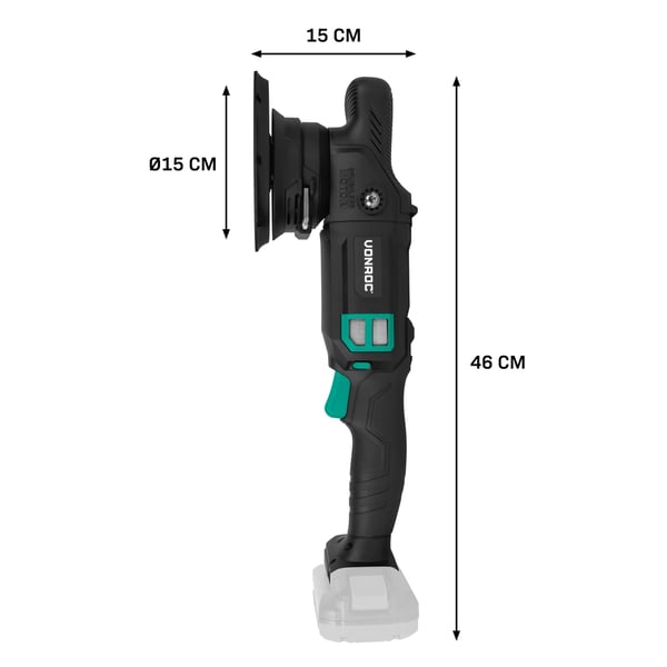VONROC Polermaskine 20V | PRO | Ø150mm | Dual Action  | 7 Hastigheder | Børsteløs Motor | Inkl. 4.0Ah Akku og oplader
