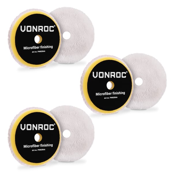 VONROC Polerpuder Ø150mm – Mikrofiber | Til Fin Finish og Glans | Til DA & Rotary Polermaskiner | Universel | Sæt á 3 stk