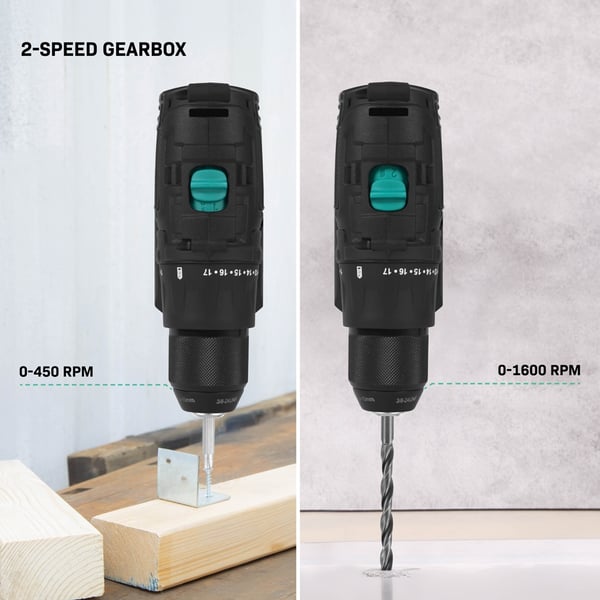 VONROC Boremaskine 20V – PRO| Kompakt & Kraftfuld | Børsteløs Motor | 40Nm Drejningsmoment | 17+1 Indstillinger | Inkl. 4.0Ah Akku & Oplader