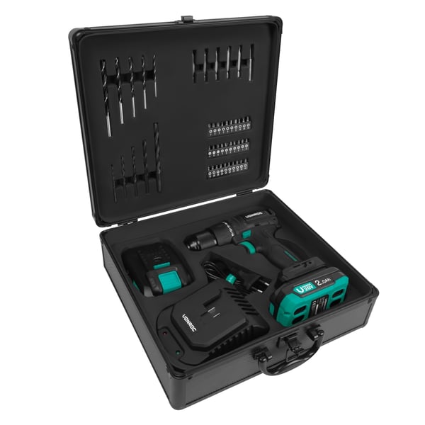 VONROC Boremaskine 20V – PRO| Kompakt & Kraftfuld | Børsteløs Motor | 40Nm | 46 dele Tilbehør | Inkl. 2x 2.0Ah Akku & Oplader | Premium Kuffert