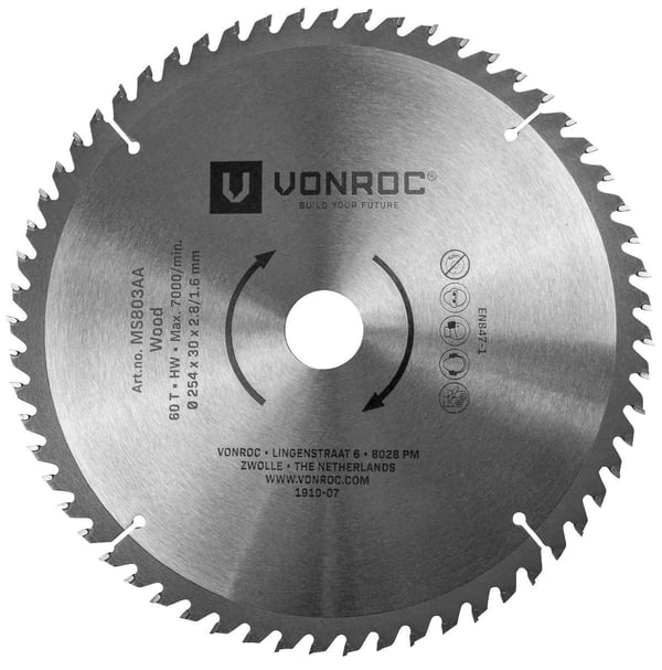 VONROC Savklinge – 254 x 30mm | Universel | 60 Tænder | Til Kap og geringssav