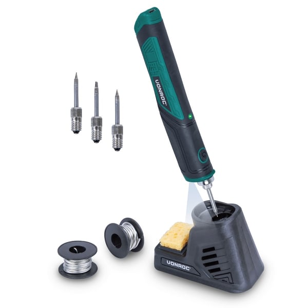 VONROC Loddekolbe 4V | Batteridrevet - opladelig | Max 450°C – 25 sek. opvarmning | Inkl. USB oplader og tilbehør