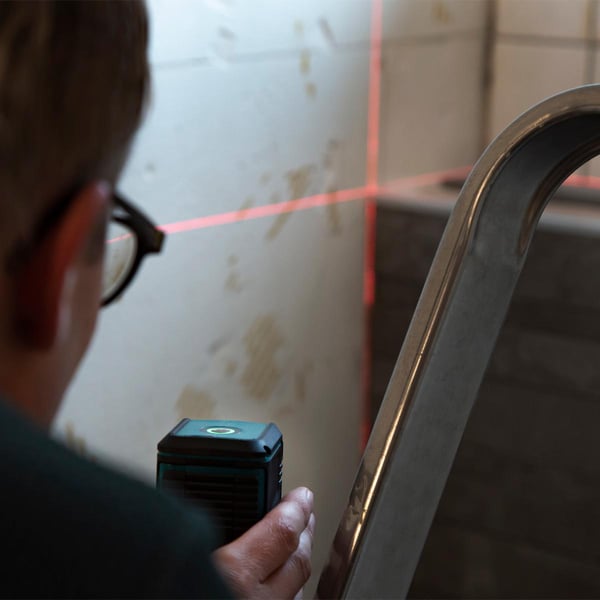 VONROC Laser 4V - Krydslinjelaser - Rød - Selvnivellerende - 10 meter rækkevidde | Inkl. Værktøjstaske og batterier