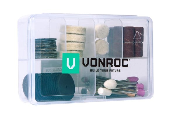 VONROC Universal Multitool Tilbehørssæt | 100 dele | Slibning, boring, polering, gravering & skæring | Passer til 2,3 mm værktøjsholdere