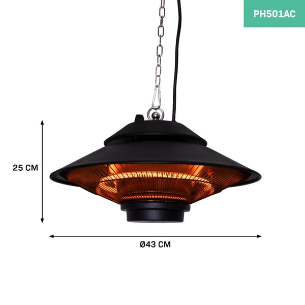 VONROC Terrassevarmer - Albano - 1500W | Infrarød | Sort | IP44 | Til tag, veranda, parasol | Inkl. Fjernbetjening.