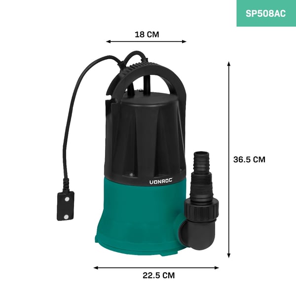 VONROC Dykpumpe - pumpe - Fladsugende - 400W | 6000l/t - med flyder & Sensorswitch | Pumper ned til 1 mm | max dybde på 7,0 m. | Til rent vand