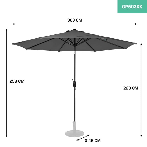 VONROC Premium Parasol Recanti Ø300cm - Parasol - Inkl. overtræk - rund | Grå