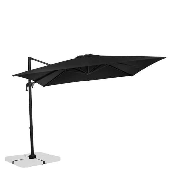 VONROC Premium Hængeparasol Pisogne 300x300cm | Aluminium | 360° | Inkl krydsfod og overtræk - vierkantet | Sort