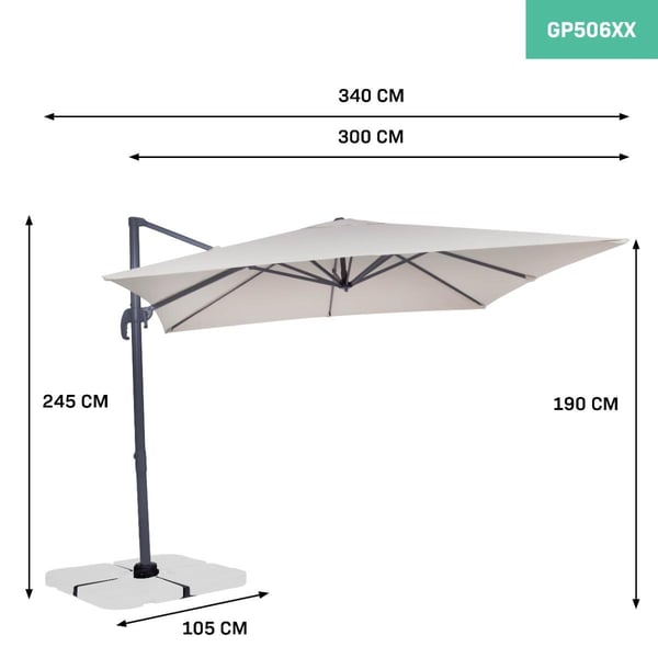 VONROC Premium Hængeparasol Pisogne 300x300cm | Aluminium | 360° | Inkl krydsfod og overtræk - vierkantet | Beige