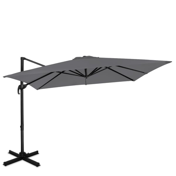 VONROC Premium Hængeparasol Pisogne 300x300cm | Aluminium | 360° | Inkl krydsfod og overtræk - vierkantet | Grå