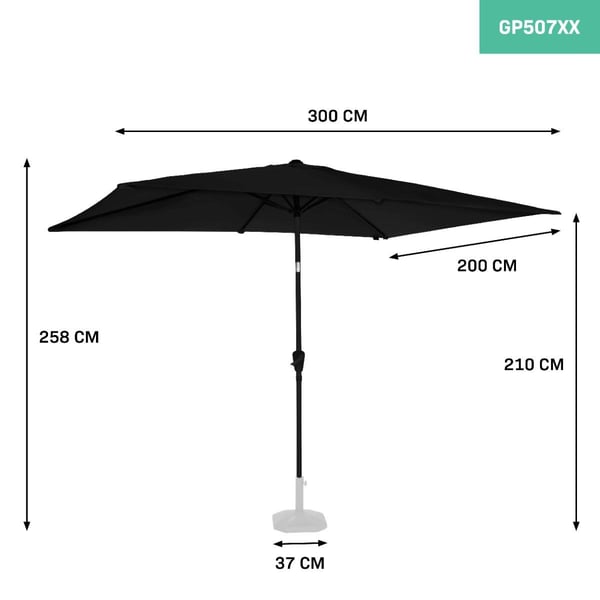 VONROC Premium Parasol Rapallo 200x300cm | UV 50+ | Rektangulær & tiltbart | Inkl. overtræk | Sort