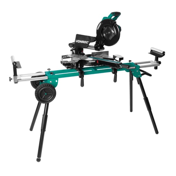 VONROC Arbejdsstation - 150 kg bæreevne | Universal kap-/geringssav stander med hjul | Inkl. Tilbehør og hjul