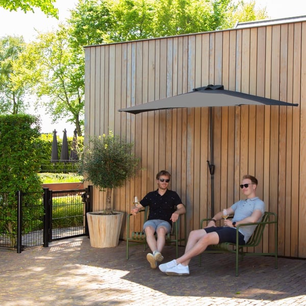 VONROC Premium Stangparasol Magione 270x135cm - inkl. overtræk - halvrund | Balkonparasol| Grå