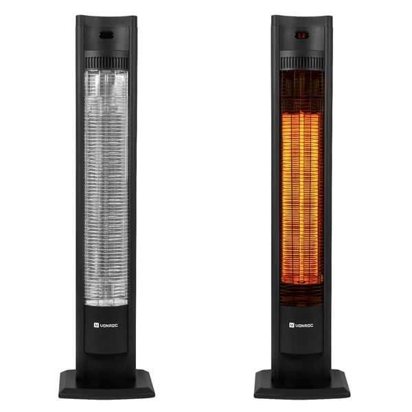 VONROC Terrassevarmer - Filicudi - 2000W | Fritstående - Kulstofelement | LCD skærm - Timer | Sort | Inkl. Fjernbetjening
