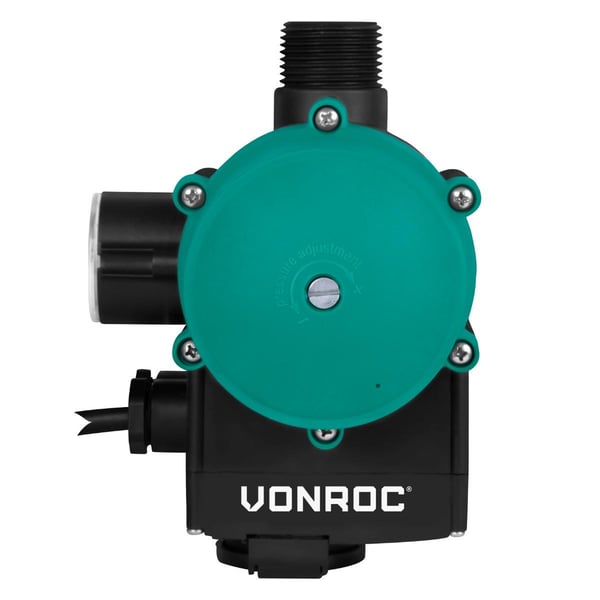 VONROC Trykafbryder med Tørkørselsbeskyttelse – 1,5-2,5 bar | Til Havepumper & Vandforsyning | Automatisk Til/Fra | LED & Manometer