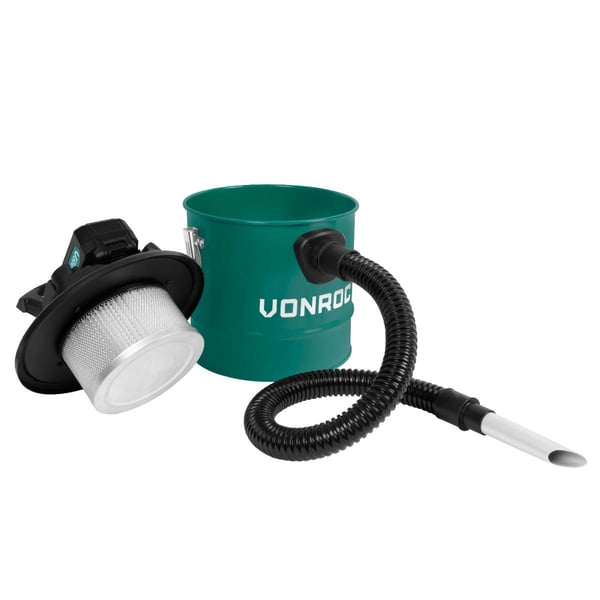 VONROC Askestøvsuger - 20V | 12L | HEPA filter | Blæsefunktion | Til Pejs, Grill, Brændeovn | Inkl. 4.0Ah akku og oplader