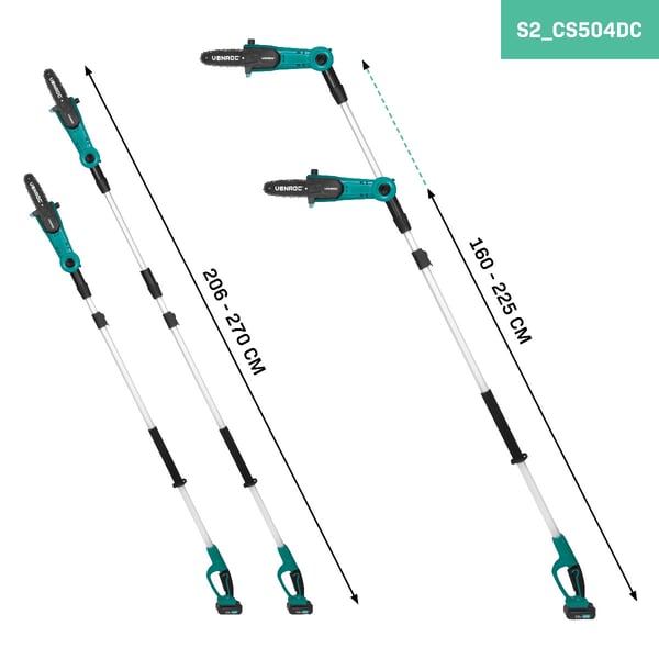 VONROC Teleskopkædesav 20V - Justerbart Sværd, Maks. 270 cm, Kædehastighed 5 m/s | Til Sikker og Nem Beskæring fra Jorden | Inkl. 2x 2.0Ah akku og op